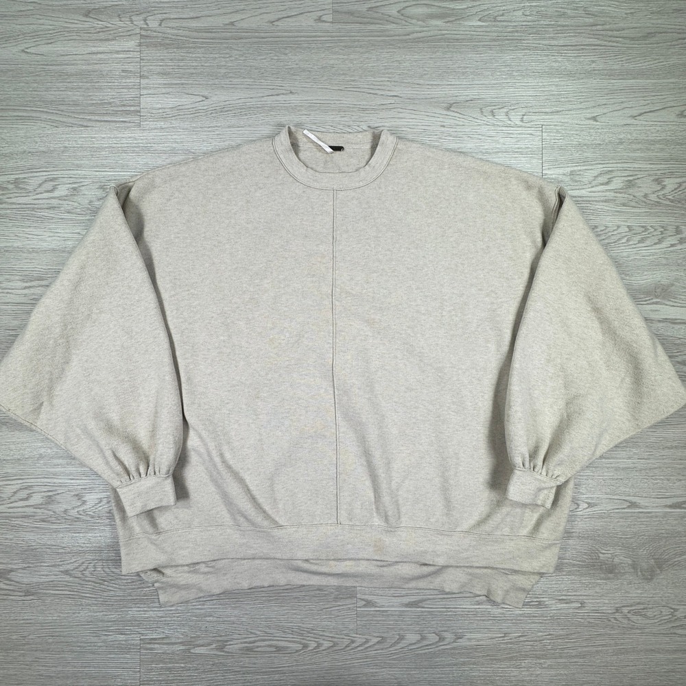 Free People Women's Sweater Oversized Crewneck Beige XS Balloon Sleeve
